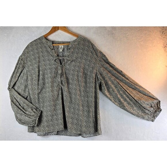 Longsleeve Blouson Sleeve Peasant Blouse 1X Worthington Drawstring Cheetah Print - Picture 13 of 13